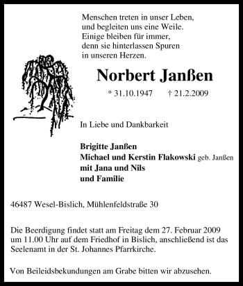 Traueranzeige von Norbert Janßen von Tageszeitung