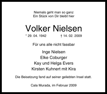 Traueranzeige von Volker Nielsen von Tageszeitung