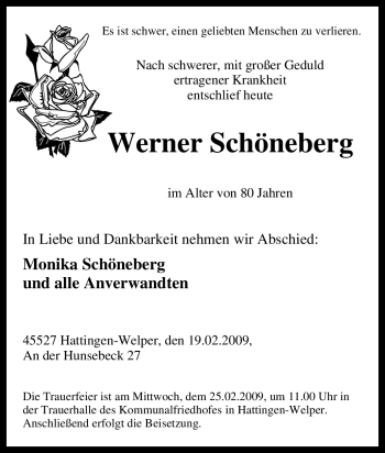 Traueranzeige von Werner Schöneberg von Tageszeitung