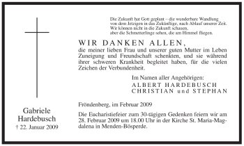 Traueranzeige von Gabriele Hardebusch von Tageszeitung