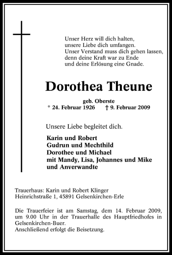 Traueranzeige von Dorothea Theune von Tageszeitung
