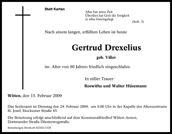 Traueranzeige von Gertrud Drexelius von Tageszeitung