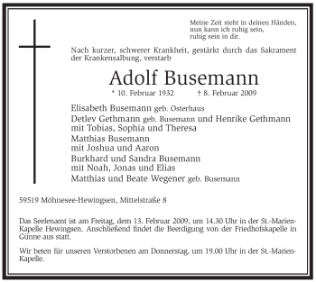 Traueranzeige von Adolf Busemann von Tageszeitung