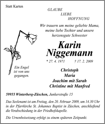 Traueranzeige von Karin Niggemann von Tageszeitung