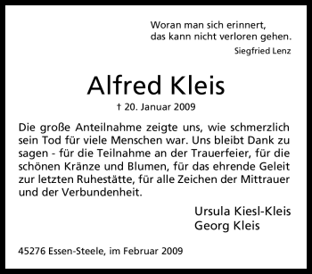 Traueranzeige von Alfred Kleis von Tageszeitung