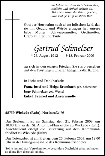 Traueranzeige von Gertrud Schmelzer von Tageszeitung