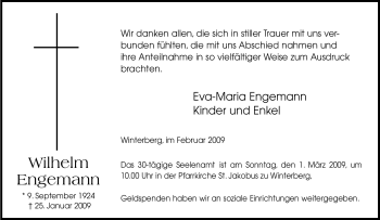 Traueranzeige von Wilhelm Engemann von Tageszeitung