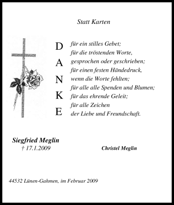 Traueranzeige von Siegfried Meglin von Tageszeitung