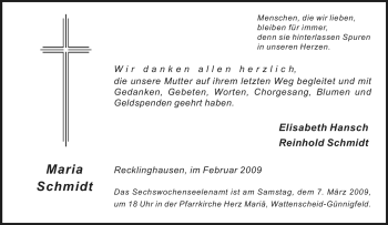 Traueranzeige von Maria Schmidt von Tageszeitung
