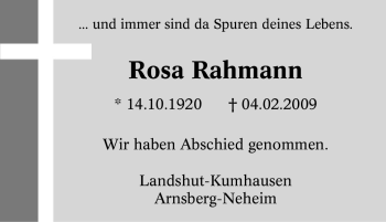 Traueranzeige von Rosa Rahmann von Tageszeitung