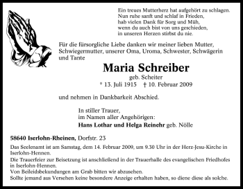 Traueranzeige von Maria Schreiber von Tageszeitung