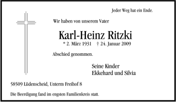 Traueranzeige von Karl-Heinz Ritzki von Tageszeitung