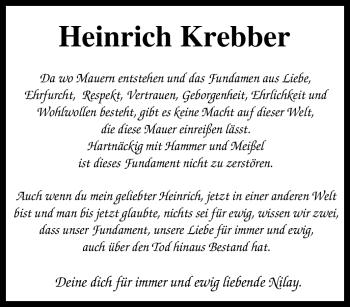Traueranzeige von Heinrich Krebber von Tageszeitung