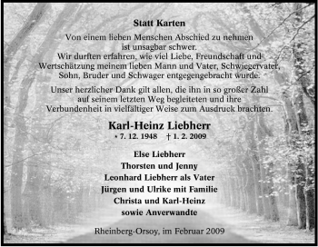 Traueranzeige von Karl-Heinz Liebherr von Tageszeitung