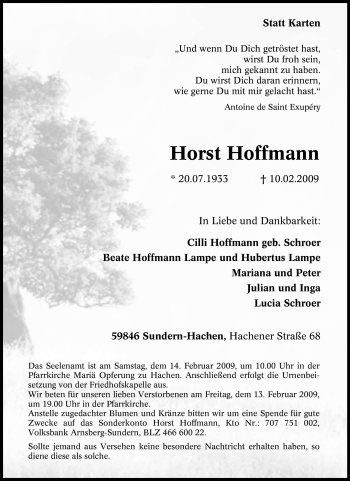 Traueranzeige von Horst Hoffmann von Tageszeitung