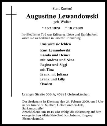 Traueranzeige von Augustine Lewandowski von Tageszeitung