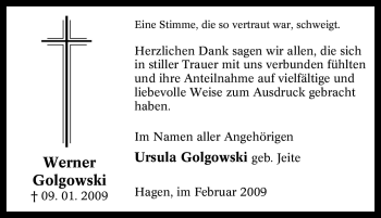 Traueranzeige von Werner Golgowski von Tageszeitung