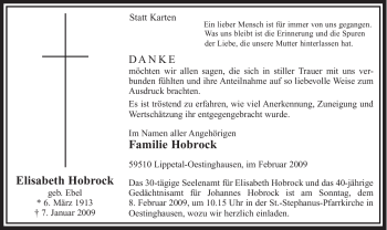 Traueranzeige von Elisabeth Hobrock von Tageszeitung