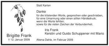 Traueranzeige von Brigitte Frank von Tageszeitung