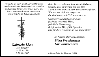 Traueranzeige von Gabriela Lisse von Tageszeitung