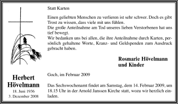 Traueranzeige von Herbert Hövelmann von Tageszeitung