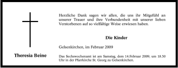Traueranzeige von Theresia Beine von Tageszeitung