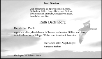 Traueranzeige von Ruth Dattenberg von Tageszeitung