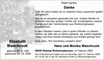 Traueranzeige von Elisabeth Blaschczok von Tageszeitung