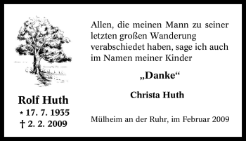 Traueranzeige von Rolf Huth von Tageszeitung