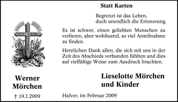 Traueranzeige von Werner Mörchen von Tageszeitung