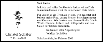 Traueranzeige von Christel Schäfer von Tageszeitung