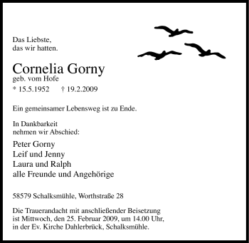 Traueranzeige von Cornelia Gorny von Tageszeitung