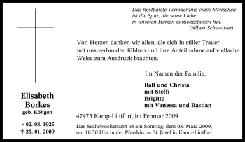 Traueranzeige von Elisabeth Borkes von Tageszeitung