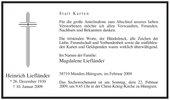 Traueranzeige von Heinrich Liefländer von Tageszeitung