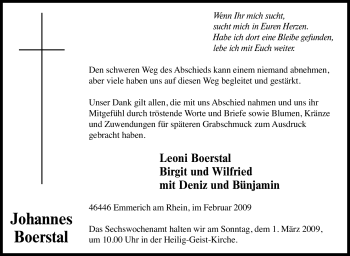 Traueranzeige von Johannes Boerstal von Tageszeitung