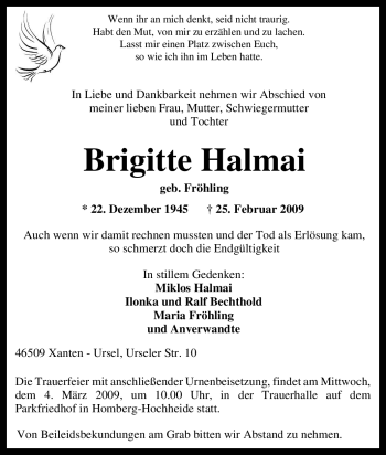 Traueranzeige von Brigitte Halmai von Tageszeitung