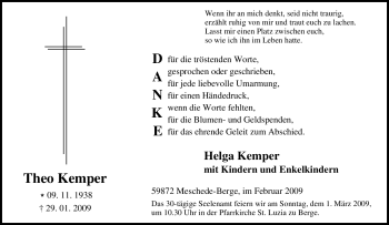 Traueranzeige von Theo Kemper von Tageszeitung