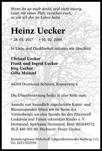Traueranzeige von Heinz Uecker von Tageszeitung