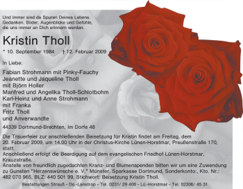 Traueranzeige von Kristin Tholl von Tageszeitung
