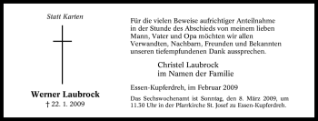 Traueranzeige von Werner Laubrock von Tageszeitung