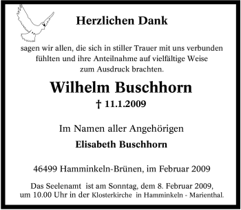 Traueranzeige von Wilhelm Buschhorn von Tageszeitung