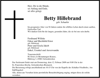 Traueranzeige von Betty Hillebrand von Tageszeitung