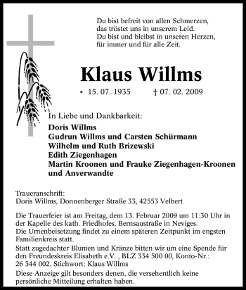 Traueranzeige von Klaus Willms von Tageszeitung