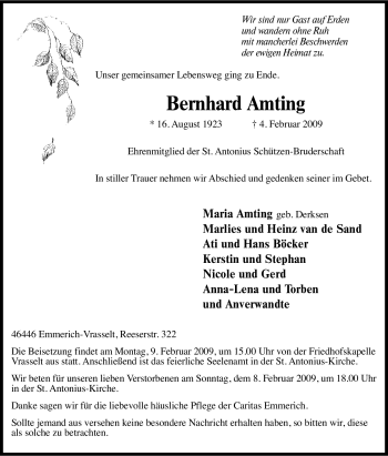 Traueranzeige von Bernhard Amting von Tageszeitung