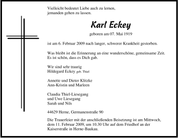 Traueranzeige von Karl Eckey von Tageszeitung