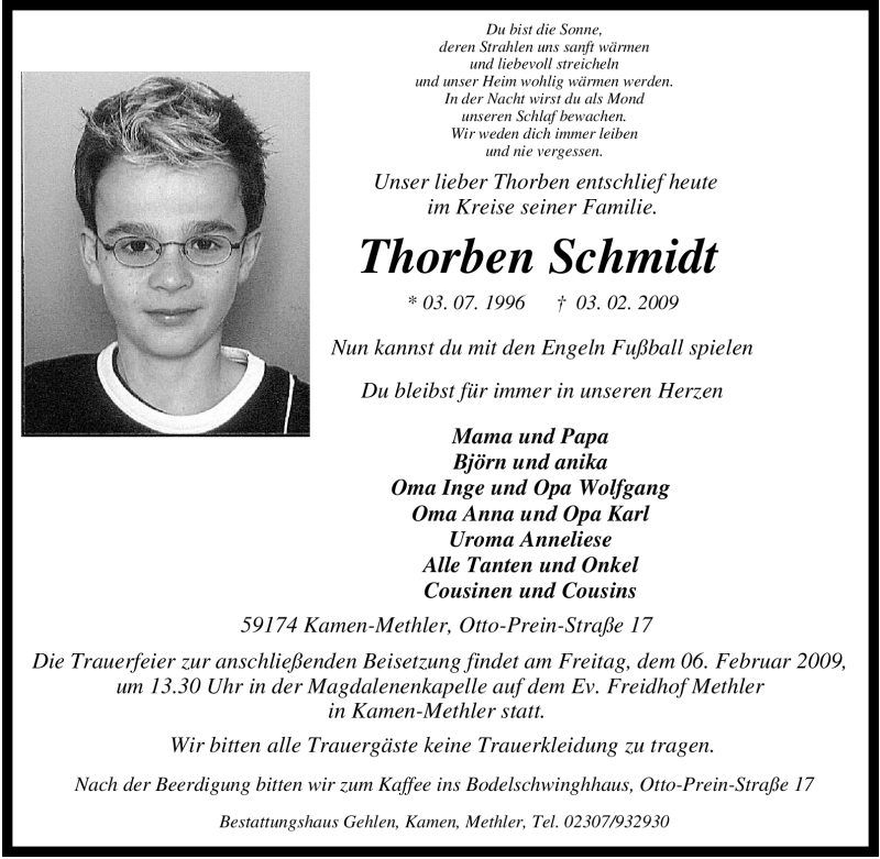  Traueranzeige für Thorben Schmidt vom 05.02.2009 aus Tageszeitung