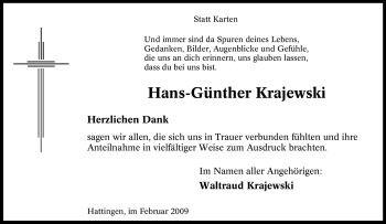 Traueranzeige von Hans-Günther Krajewski von Tageszeitung
