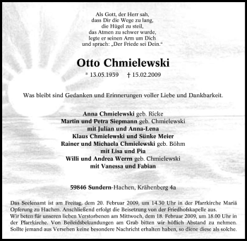 Traueranzeige von Otto Chmielewski von Tageszeitung
