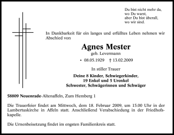 Traueranzeige von Agnes Mester von Tageszeitung