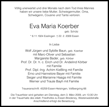 Traueranzeige von Eva Maria Koerber von Tageszeitung